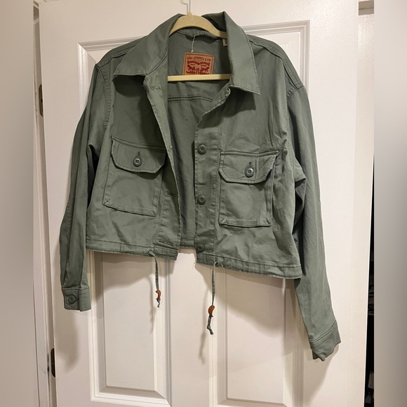 Levi Strauss Crop Olive Green Jacket Large - Picture 1 of 7